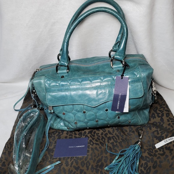 Rebecca Minkoff Handbags - REBECCA MINKOFF Sea Blue Circle Stud Quilt Mab Mini Bombe NWT Teal Satchel
